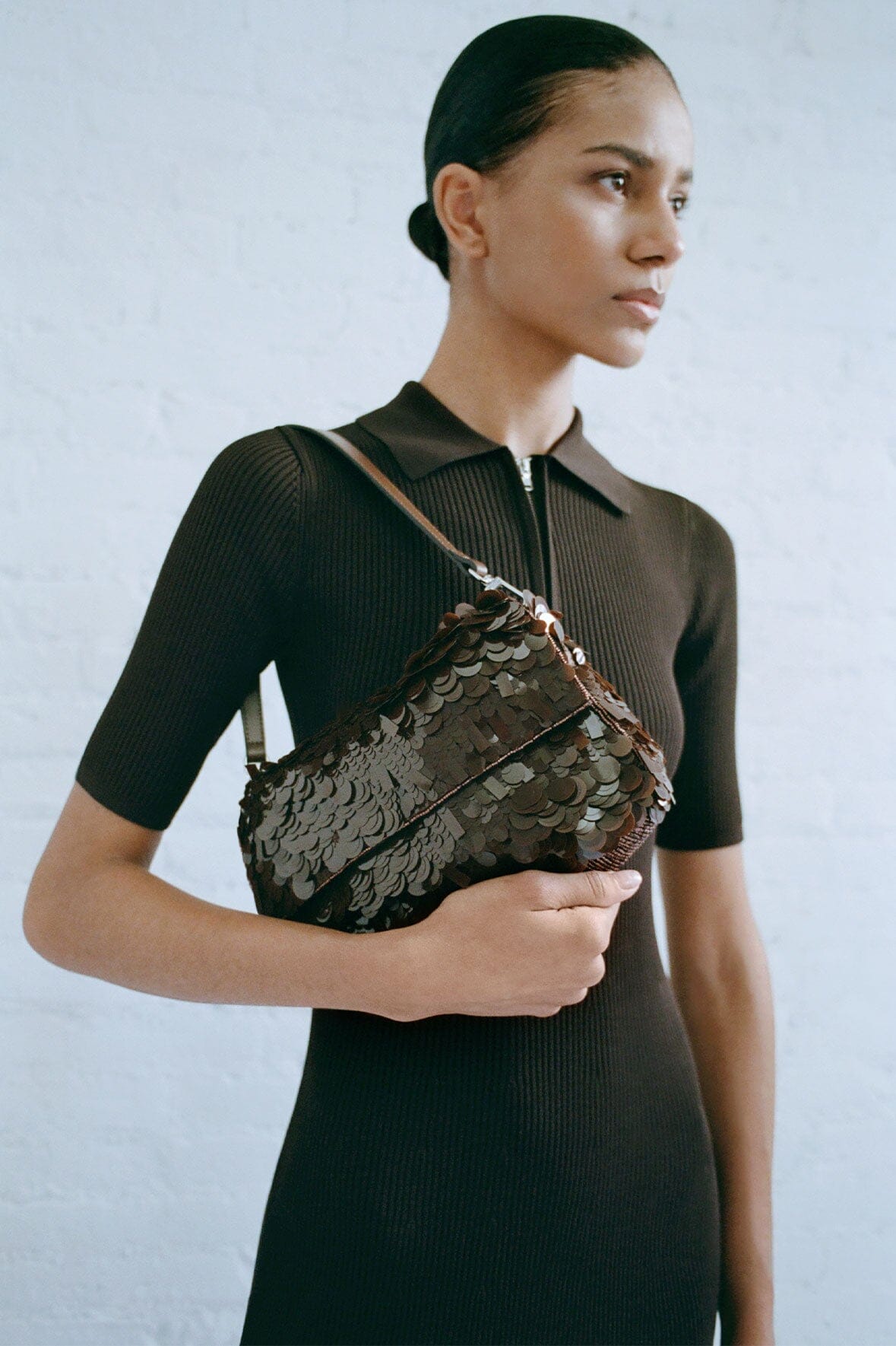 TIMMY SHOULDER BAG | CACAO SEQUINS