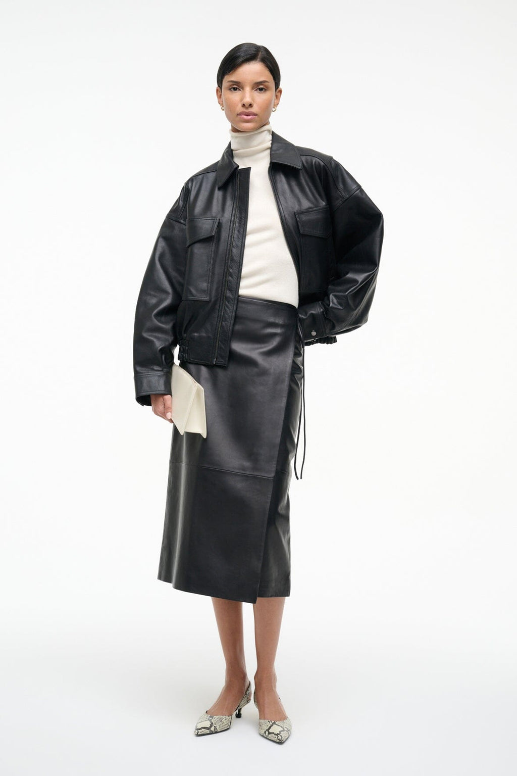 ROMAN LEATHER WRAP SKIRT | BLACK