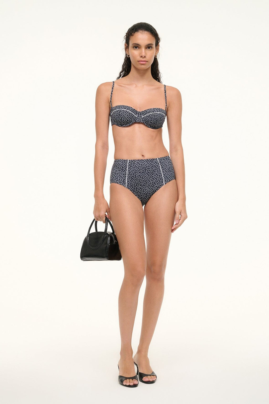 JO BALCONETTE BIKINI TOP | BLACK WOODBLOCK DITSY FLORAL