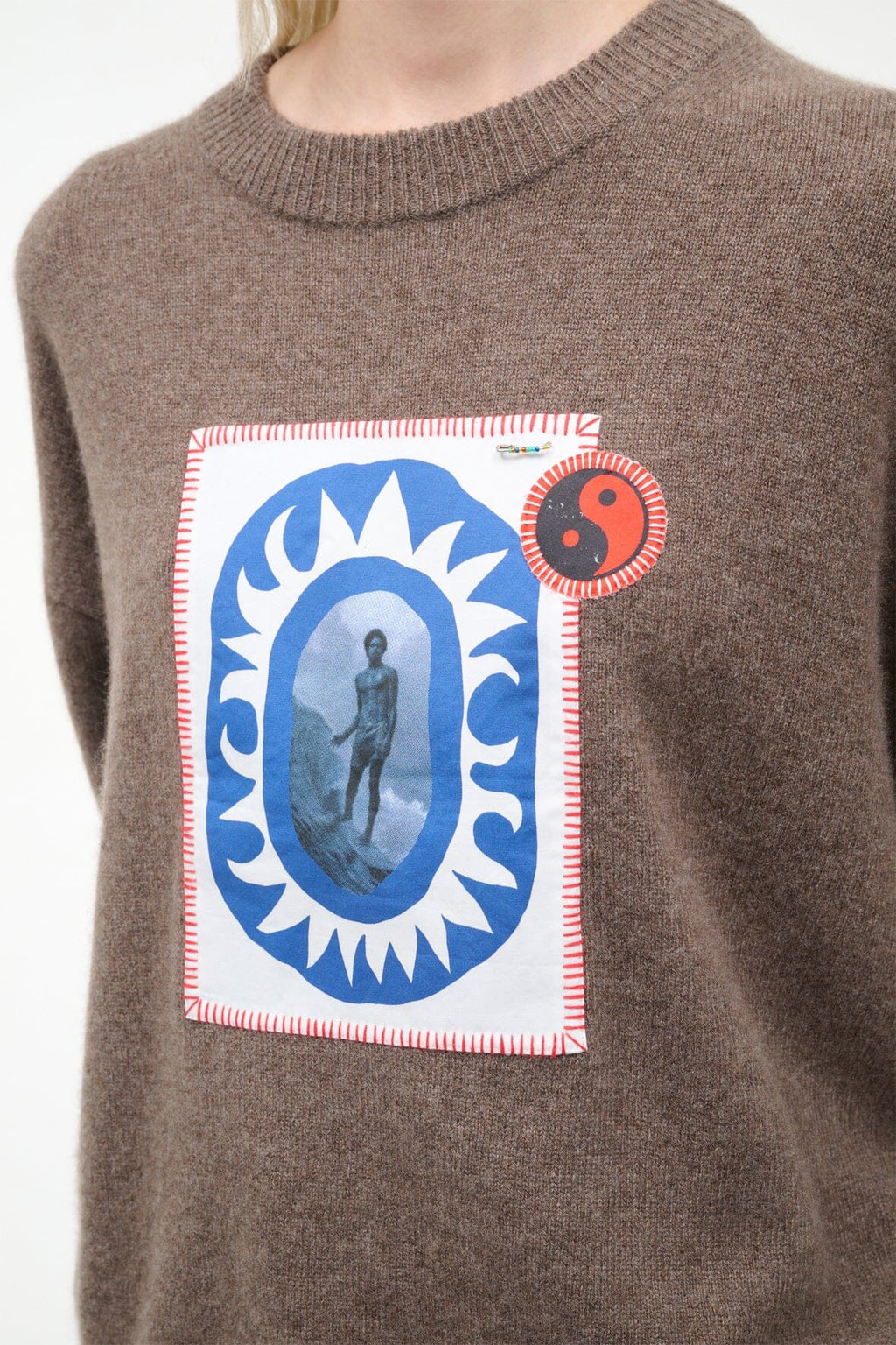 SERRANO CASHMERE RELAXED CREW | TRUFFLE PATCHWORK