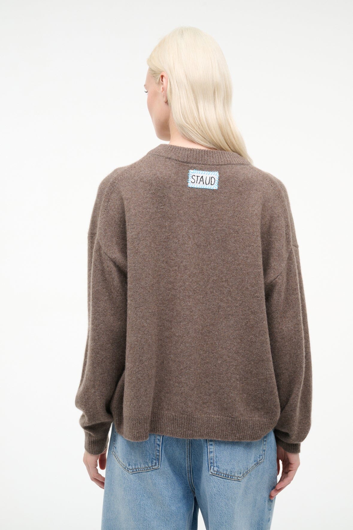 SERRANO CASHMERE RELAXED CREW | TRUFFLE PATCHWORK