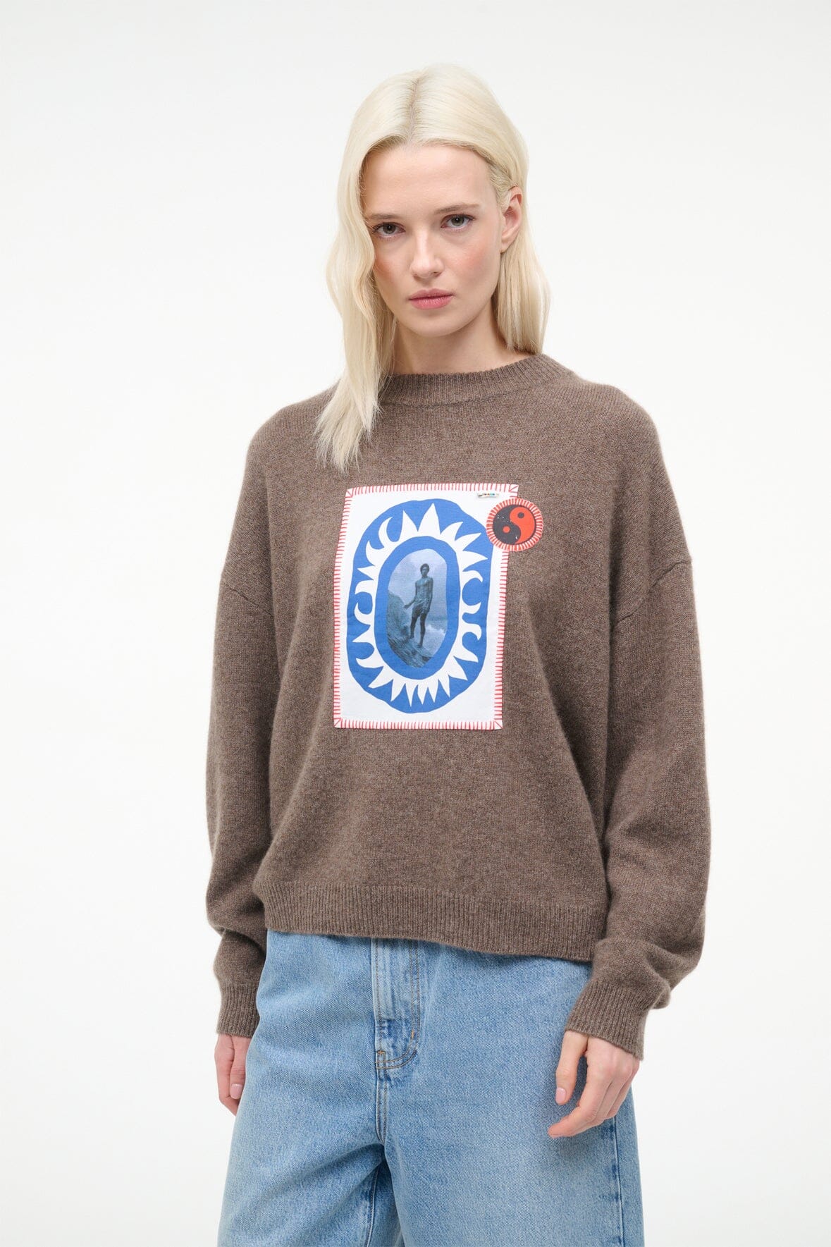 SERRANO CASHMERE RELAXED CREW | TRUFFLE PATCHWORK