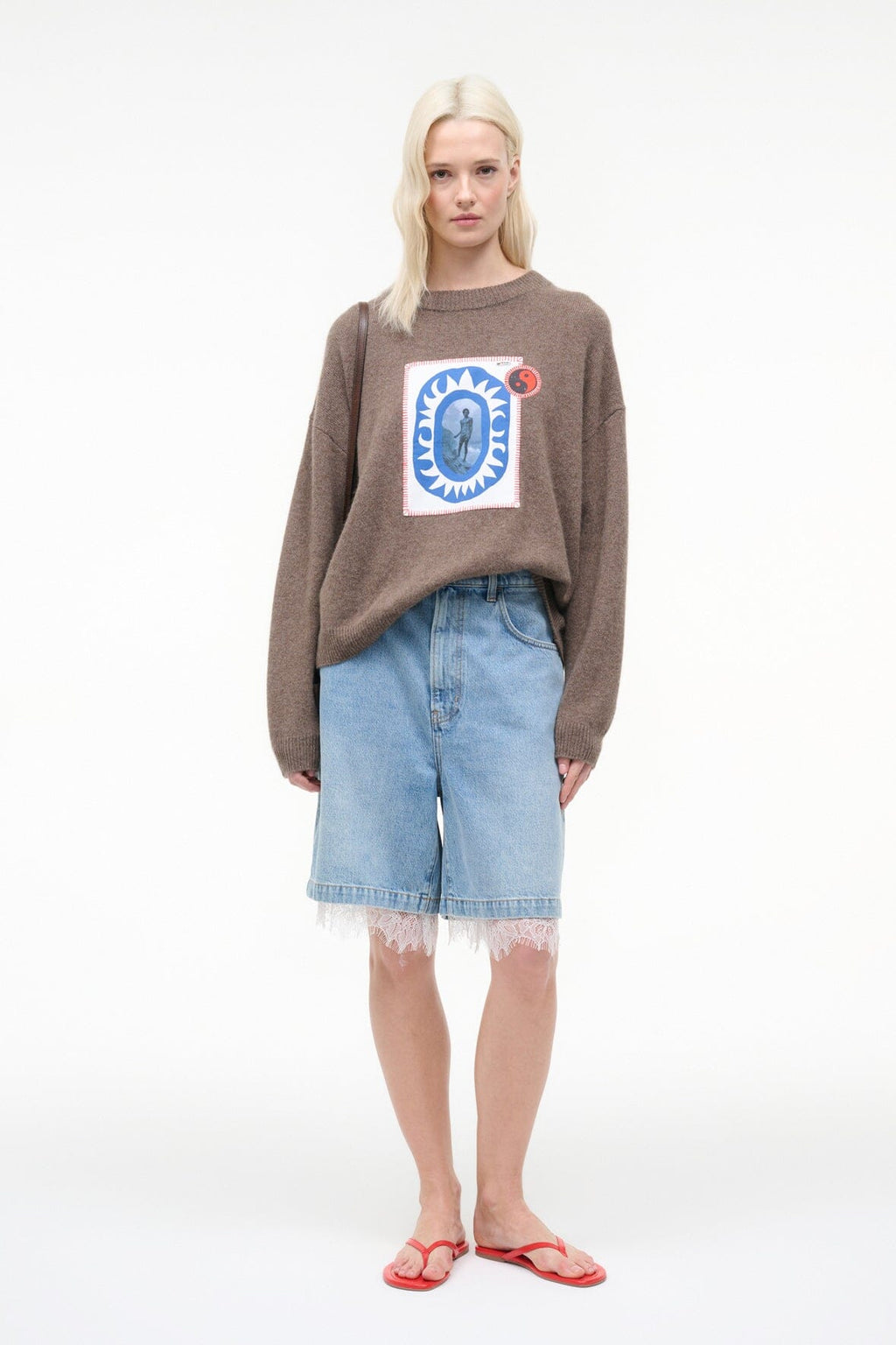 SERRANO CASHMERE RELAXED CREW | TRUFFLE PATCHWORK