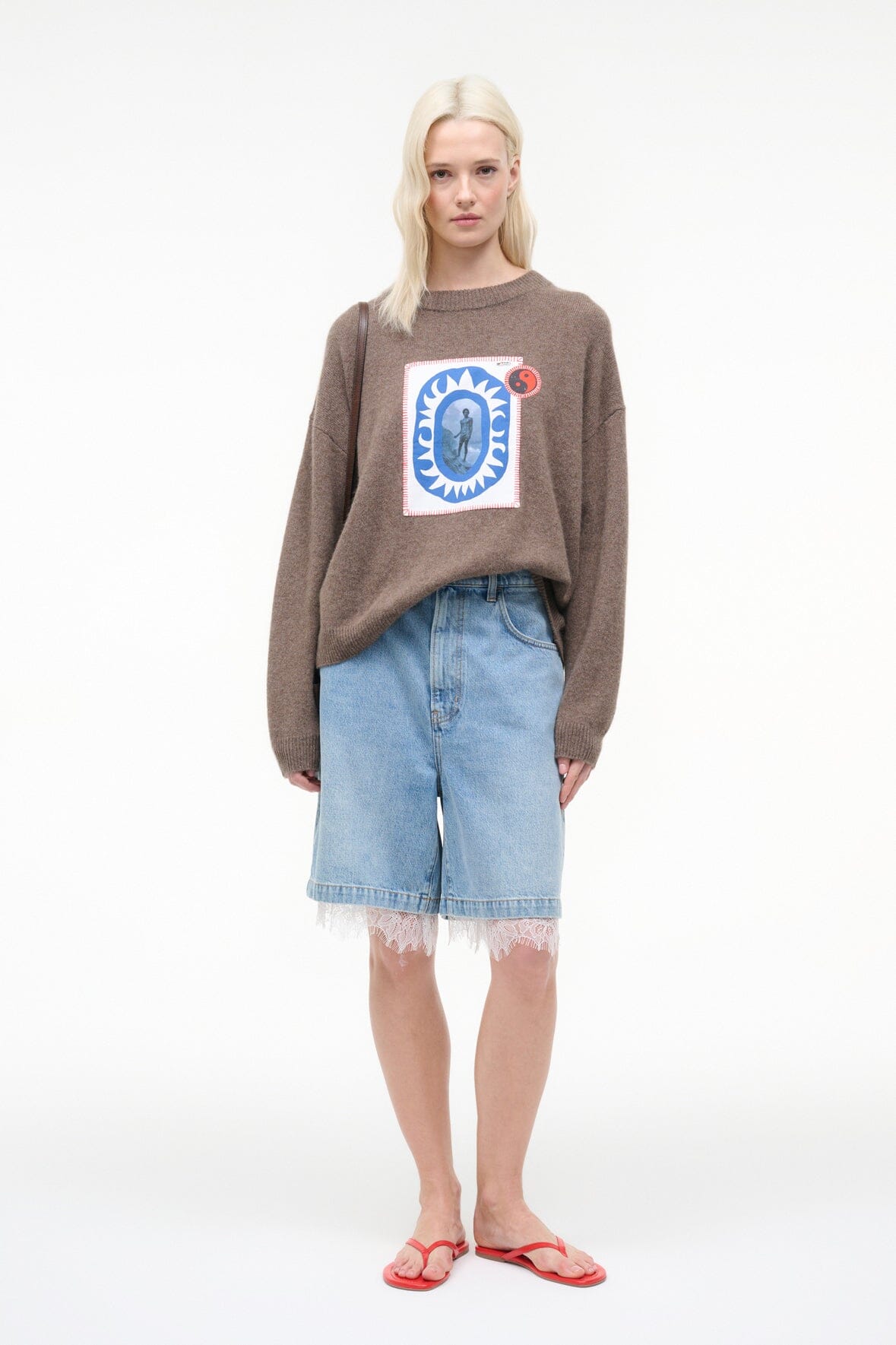 SERRANO CASHMERE RELAXED CREW | TRUFFLE PATCHWORK