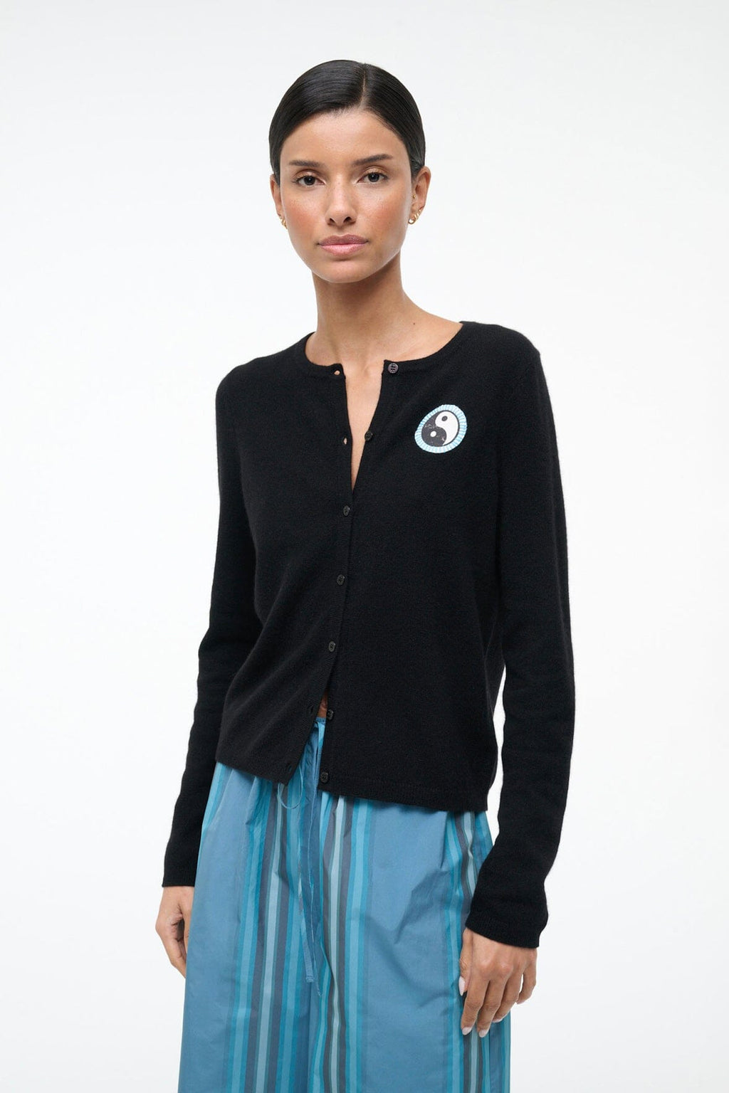 MIDNIGHT CASHMERE CARDIGAN | BLACK PATCHWORK