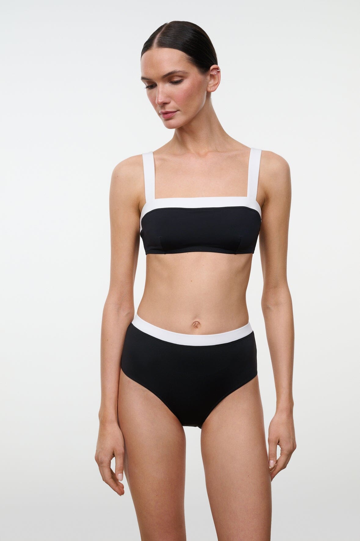 DEVON HIGH RISE BIKINI BOTTOM | BLACK WHITE