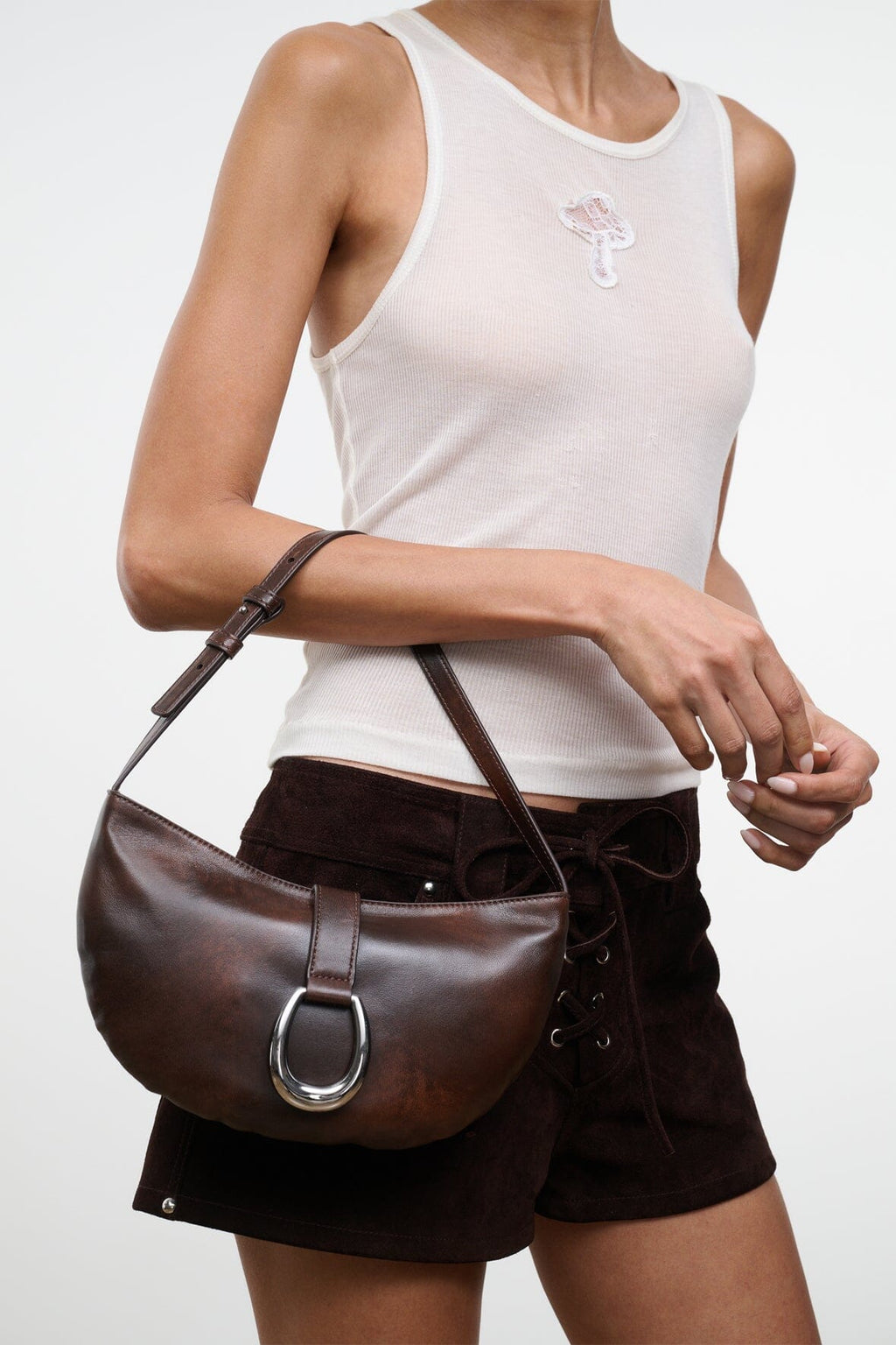 HARLOW CRESCENT SHOULDER BAG | ESPRESSO DISTRESSED
