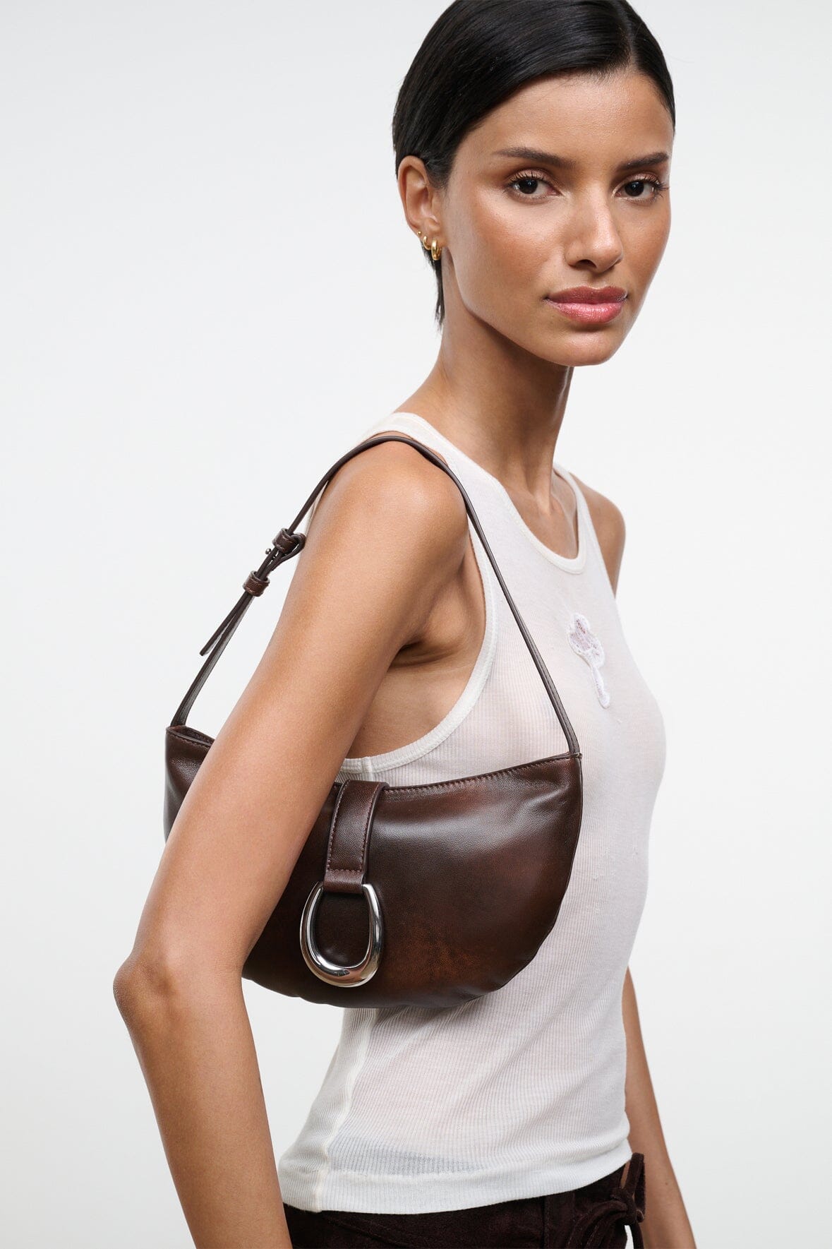 HARLOW CRESCENT SHOULDER BAG | ESPRESSO DISTRESSED