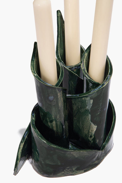 CERAMIC TRIPLE CANDLESTICK HOLDER | FOREST GLAZE