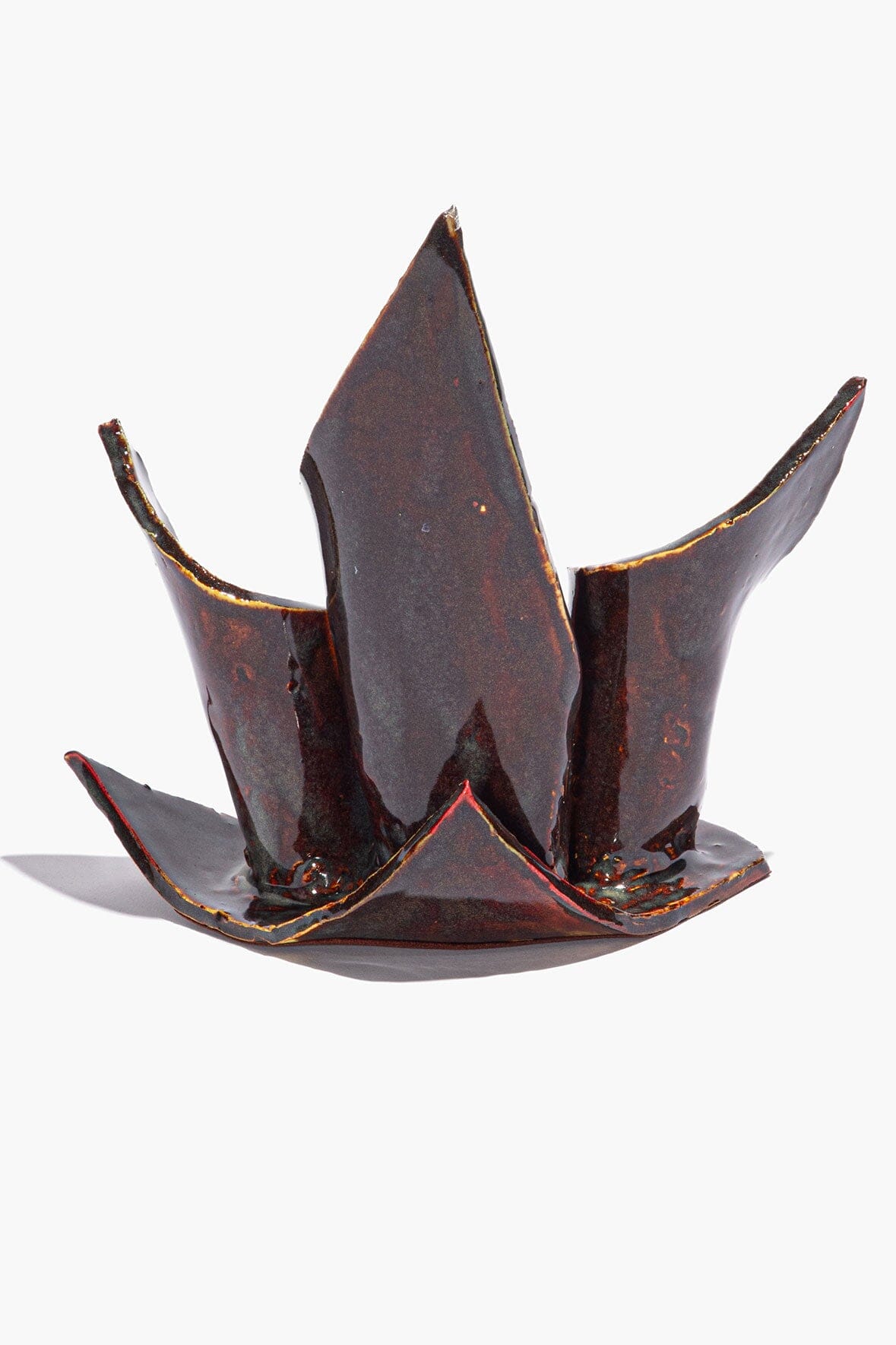 CERAMIC TRIPLE CANDLESTICK HOLDER | MAROON WASH GLAZE