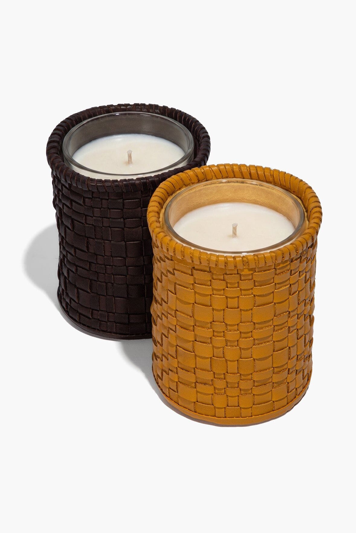 ROWE WOVEN LEATHER CANDLE | GOLDENROD