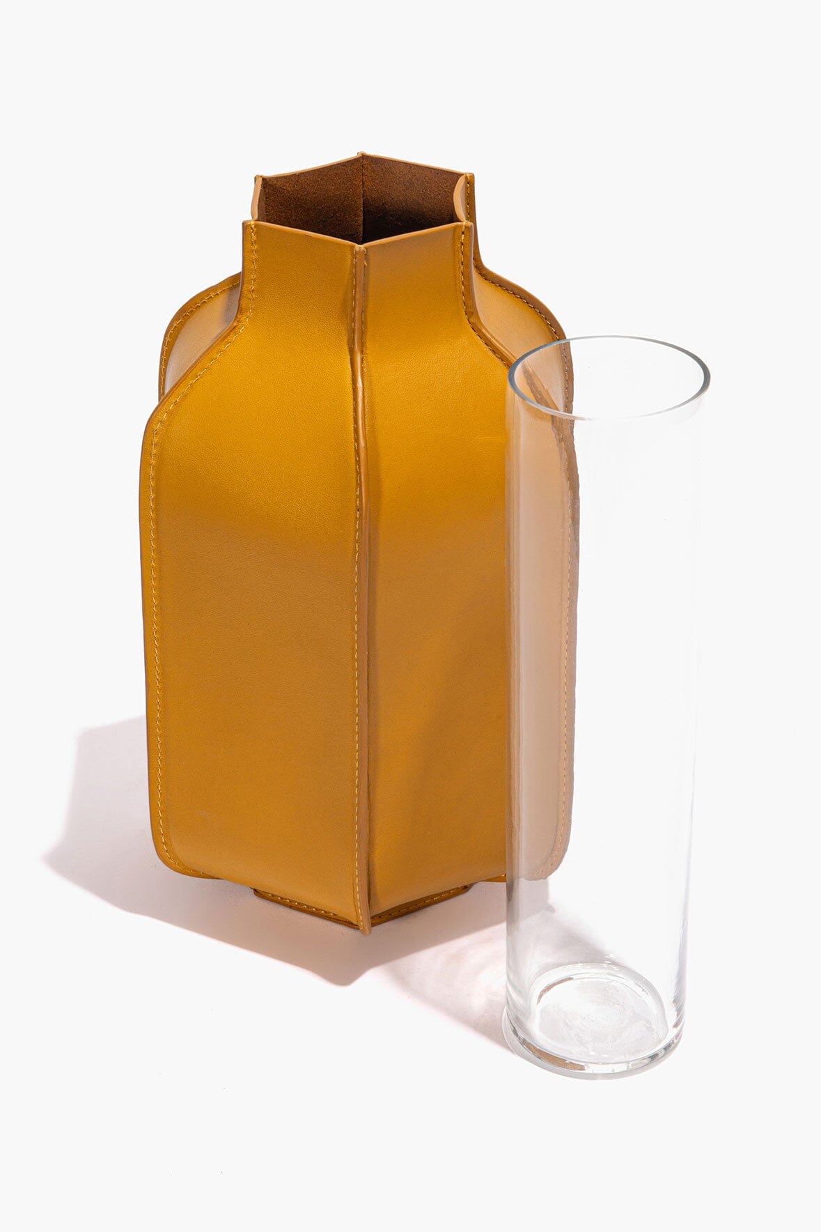 HOLLIS LEATHER BOTTLE VASE | GOLDENROD