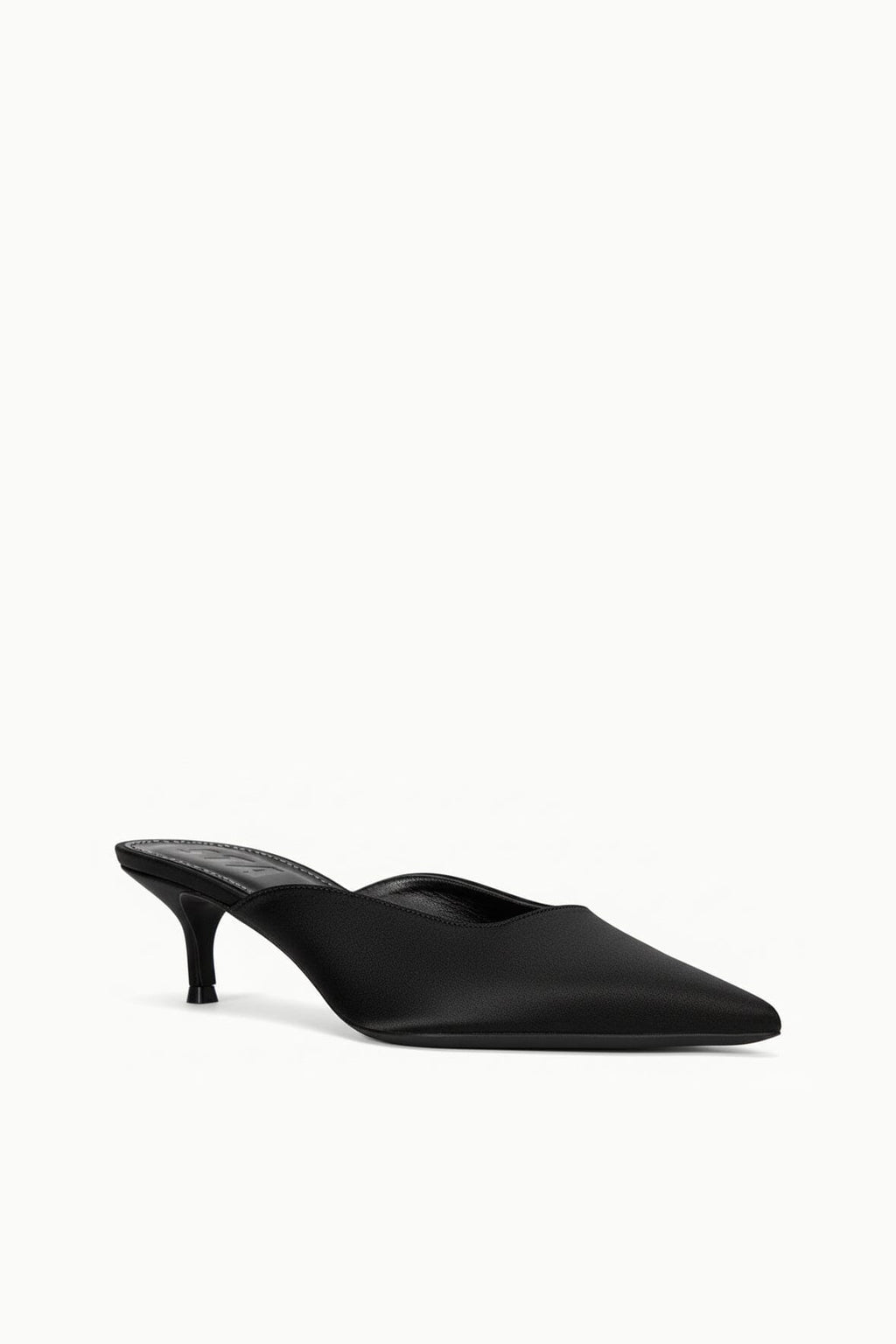 SEBASTIAN KITTEN HEEL MULE | BLACK SATIN