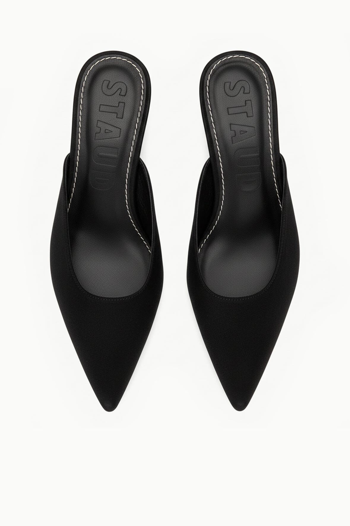 SEBASTIAN KITTEN HEEL MULE | BLACK SATIN